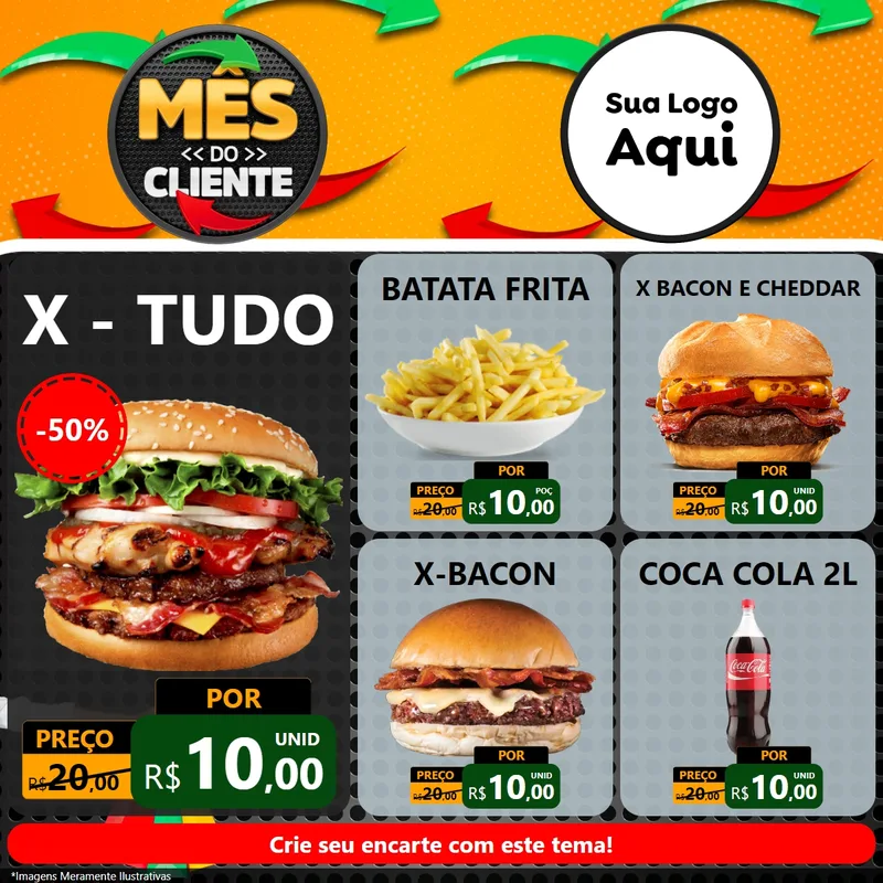 Modelo de Rede Social para Feed Facebook com o tema Mês do Cliente para Hamburgueria