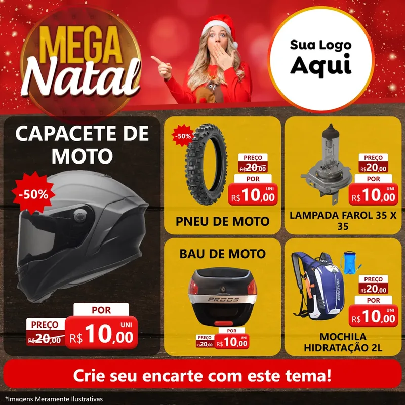 Modelo de Rede Social para Feed Facebook com o tema Mega Natal para Moto peças
