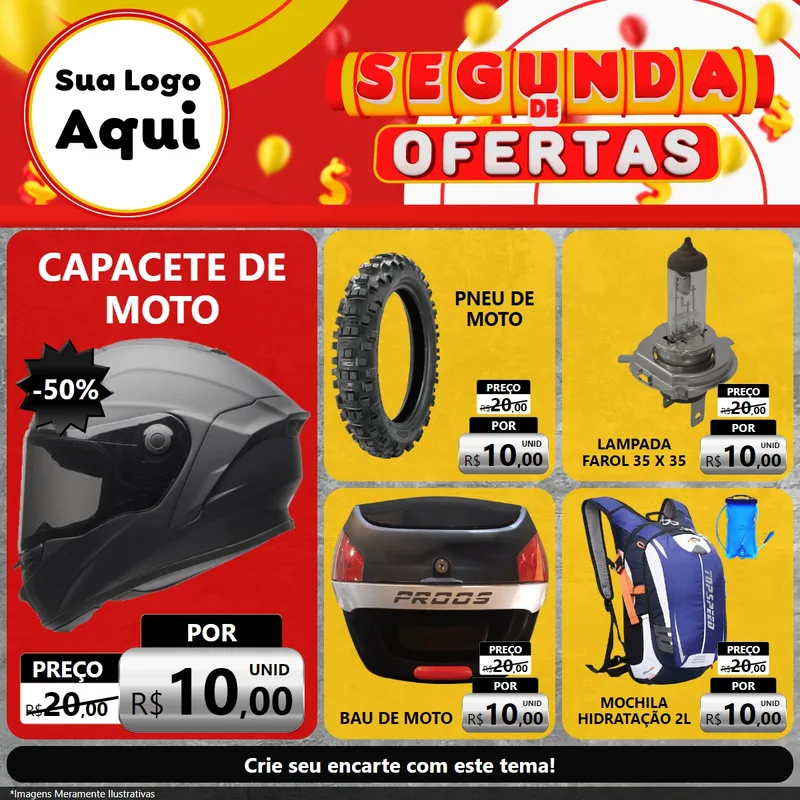 Modelo de Rede Social para Feed Facebook com o tema Segunda de Ofertas para Moto peças