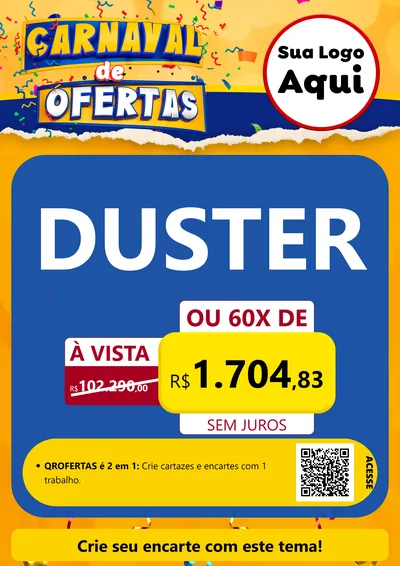 Modelo de Cartaz para Cartaz A4 Vertical com o tema Carnaval de Ofertas para Concessionaria de Carros