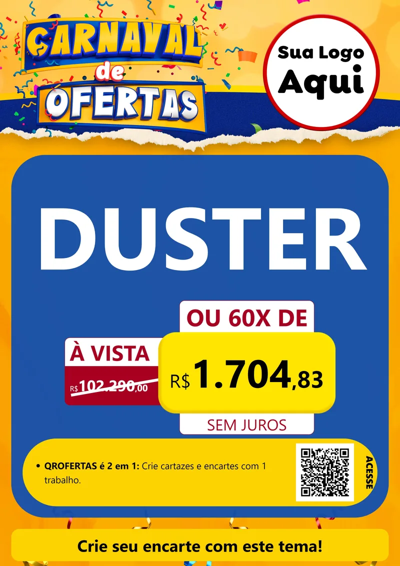 Modelo de Cartaz para Cartaz A4 Vertical com o tema Carnaval de Ofertas para Concessionaria de Carros