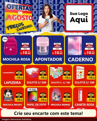 Modelo de Rede Social para Feed Instagram com o tema Ofertas de Agosto - Preços Incríveis para Papelaria