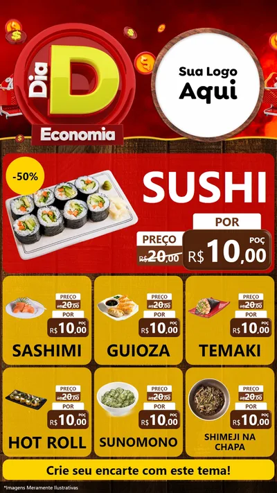 Modelo de Rede Social para Stories com o tema Dia D Economia para Comida japonesa