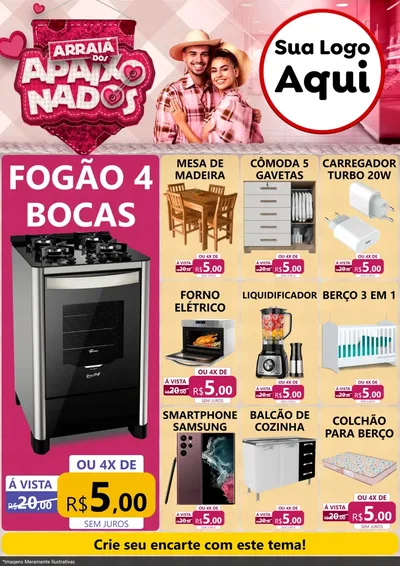 Modelo de Encarte para Encarte A4 Vertical com o tema Arraiá dos Apaixonados - Junina para Móveis e Eletro