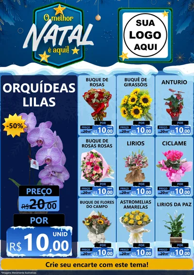 Modelo de Encarte para Encarte A4 Vertical com o tema O Melhor Natal É Aqui! para Floricultura e jardim