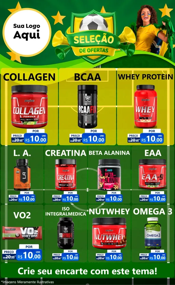 Modelo de Encarte para Encarte Grande com o tema Seleção de Ofertas - Copa para Suplementos alimentares