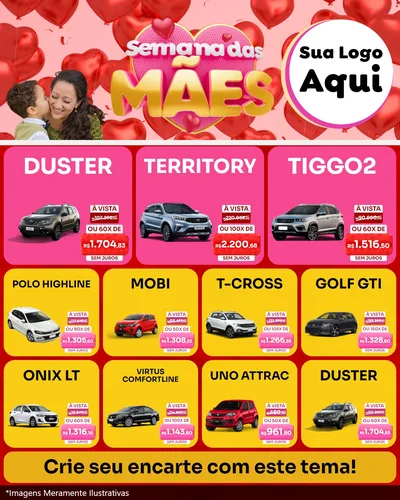 Modelo de Rede Social para Feed Instagram com o tema Semana Das Mães para Concessionaria de Carros