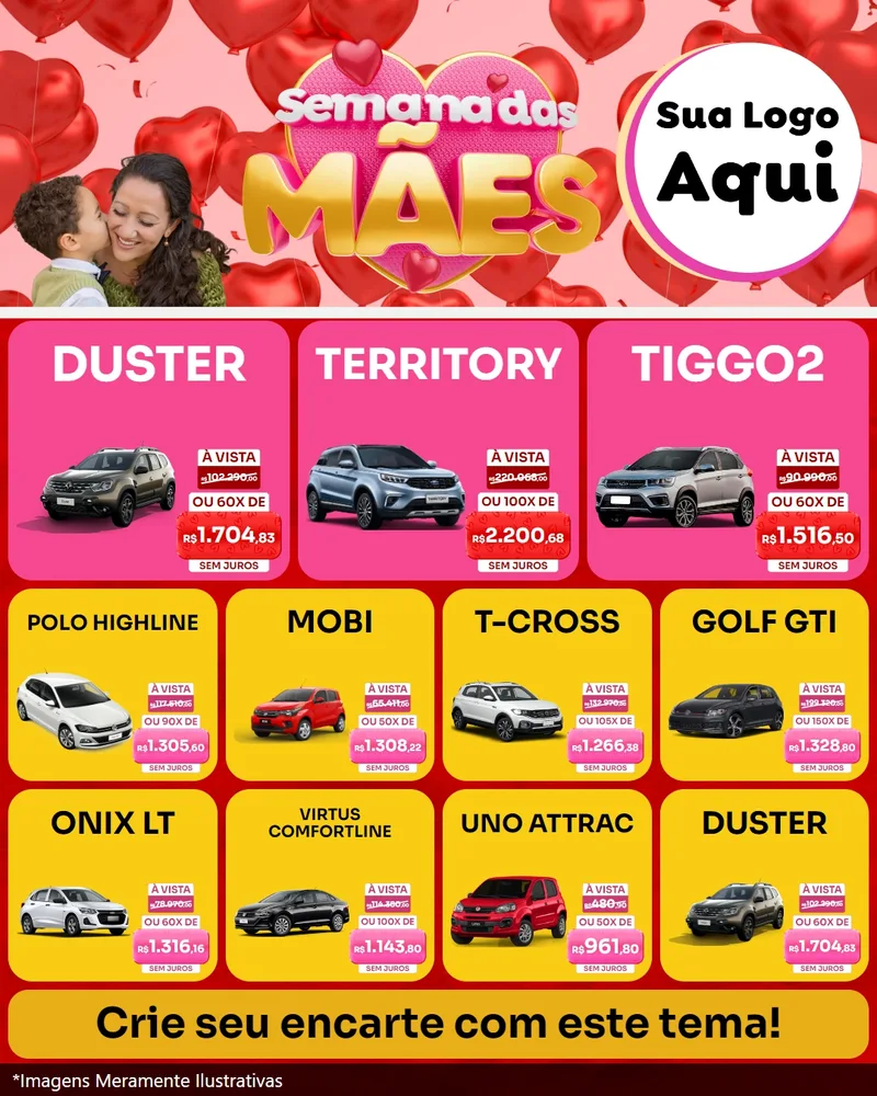 Modelo de Rede Social para Feed Instagram com o tema Semana Das Mães para Concessionaria de Carros