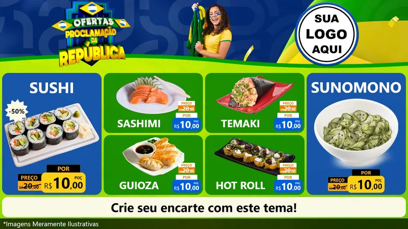 Modelo de TV para TV Horizontal com o tema Ofertas Proclamação da República para Comida japonesa