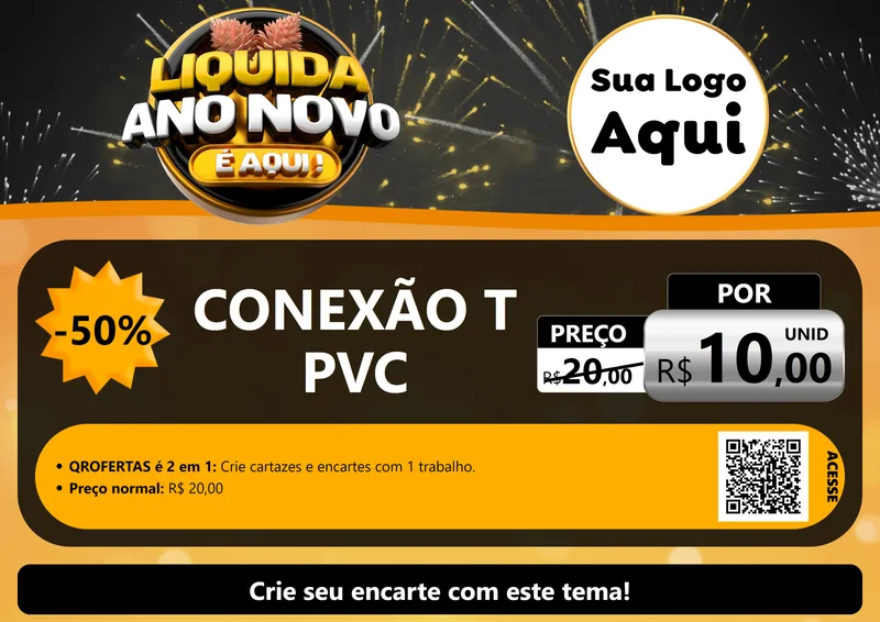 Modelo de Cartaz para Cartaz A4 Horizontal com o tema Liquida Ano Novo É Aqui! para Tubos e conexões