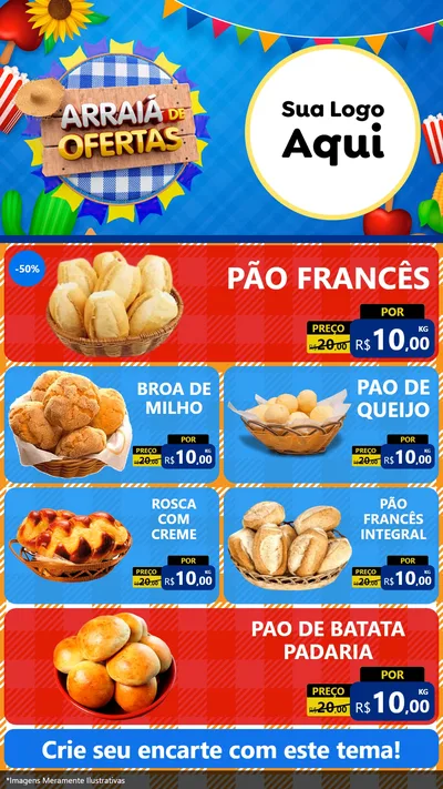 Modelo de TV para TV Vertical com o tema Arraiá de Ofertas para Padaria