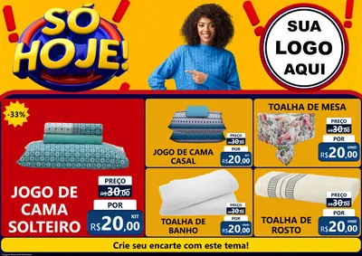 Modelo de Encarte para Encarte A4 Horizontal com o tema Só Hoje! para Cama, Mesa e Banho