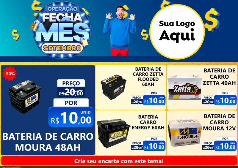 Modelo de Encarte para Encarte A4 Horizontal com o tema Operação Fecha Mês Setembro para Baterias Elétricas