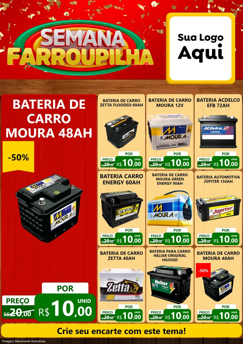 Modelo de Encarte para Encarte A4 Vertical com o tema Semana Farroupilha para Baterias Elétricas