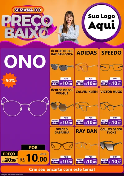Modelo de Encarte para Encarte A4 Vertical com o tema Semana do Preço Baixo para Óticas