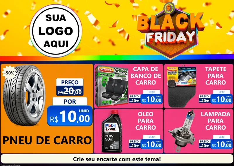 Modelo de Encarte para Encarte A4 Horizontal com o tema Black Friday para Auto peças