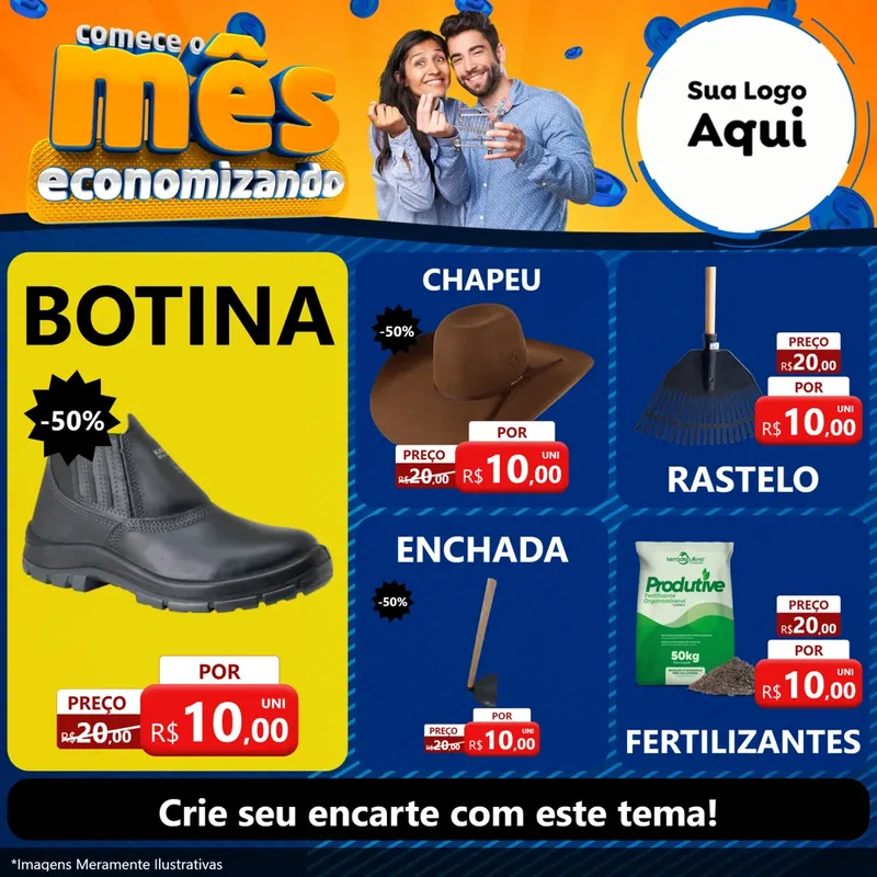 Modelo de Rede Social para Feed Facebook com o tema Comece O Mês Economizando para Agropecuária