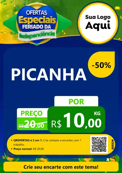 Modelo de Cartaz para Cartaz A4 Vertical com o tema Ofertas Especiais Feriado da Independência para Açougue