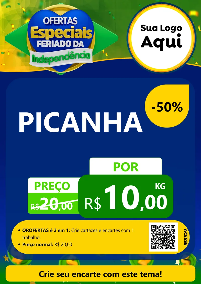 Modelo de Cartaz para Cartaz A4 Vertical com o tema Ofertas Especiais Feriado da Independência para Açougue