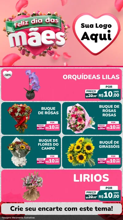 Modelo de TV para TV Vertical com o tema Feliz Dia das Mães para Floricultura e jardim