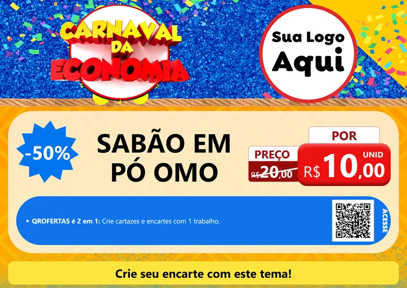 Modelo de Cartaz para Cartaz A4 Horizontal com o tema Carnaval da Economia para Produtos de Limpeza