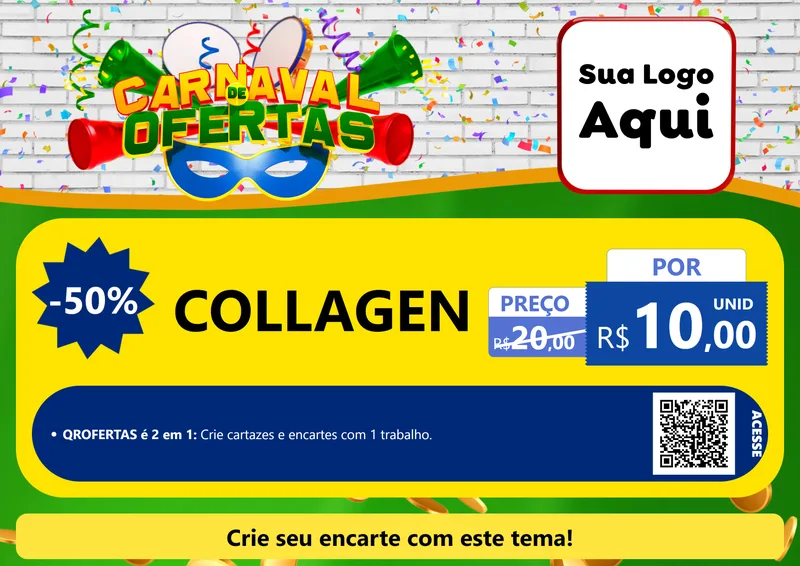 Modelo de Cartaz para Cartaz A4 Horizontal com o tema Carnaval de Ofertas para Suplementos alimentares