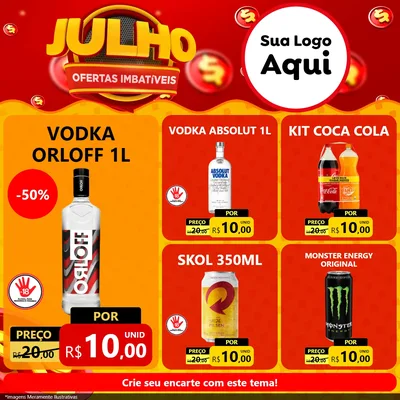 Modelo de Rede Social para Feed Facebook com o tema Julho Ofertas Imbatíveis para Distribuidora de bebidas