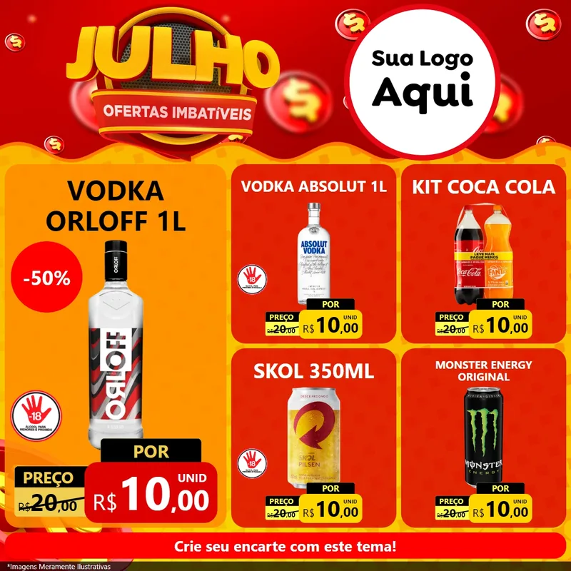 Modelo de Rede Social para Feed Facebook com o tema Julho Ofertas Imbatíveis para Distribuidora de bebidas