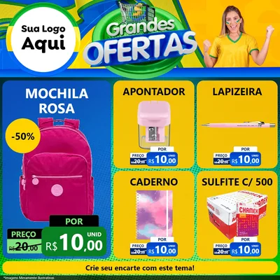 Modelo de Rede Social para Feed Facebook com o tema Grandes Ofertas para Papelaria