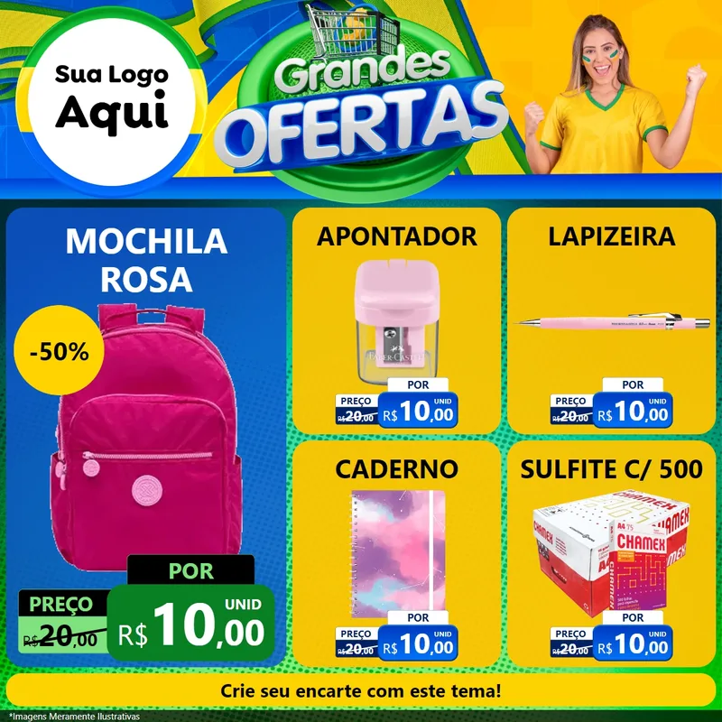 Modelo de Rede Social para Feed Facebook com o tema Grandes Ofertas para Papelaria