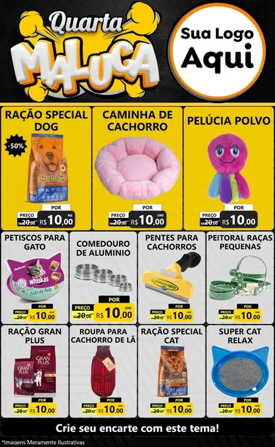 Modelo de Encarte para Encarte Grande com o tema Quarta Maluca para Pet Shop