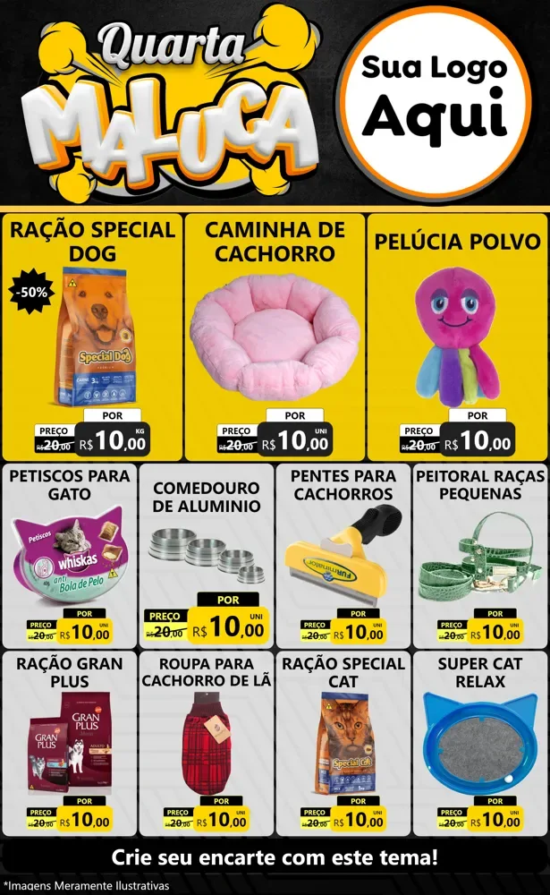 Modelo de Encarte para Encarte Grande com o tema Quarta Maluca para Pet Shop