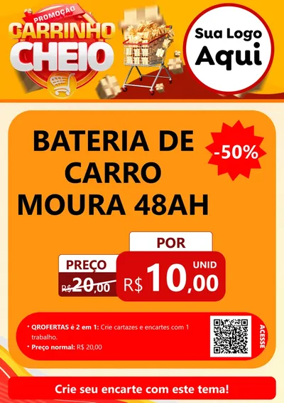 Modelo de Cartaz para Cartaz A4 Vertical com o tema Promoção carrinho cheio para Baterias Elétricas