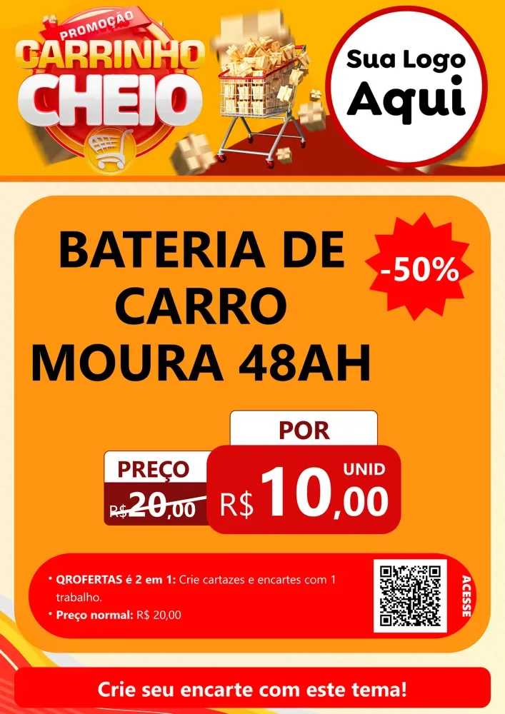Modelo de Cartaz para Cartaz A4 Vertical com o tema Promoção carrinho cheio para Baterias Elétricas