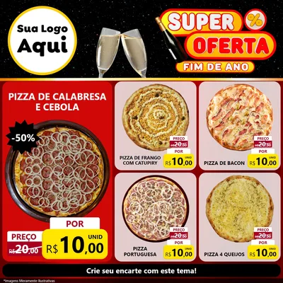 Modelo de Rede Social para Feed Facebook com o tema Super Oferta Fim de Ano para Pizzaria