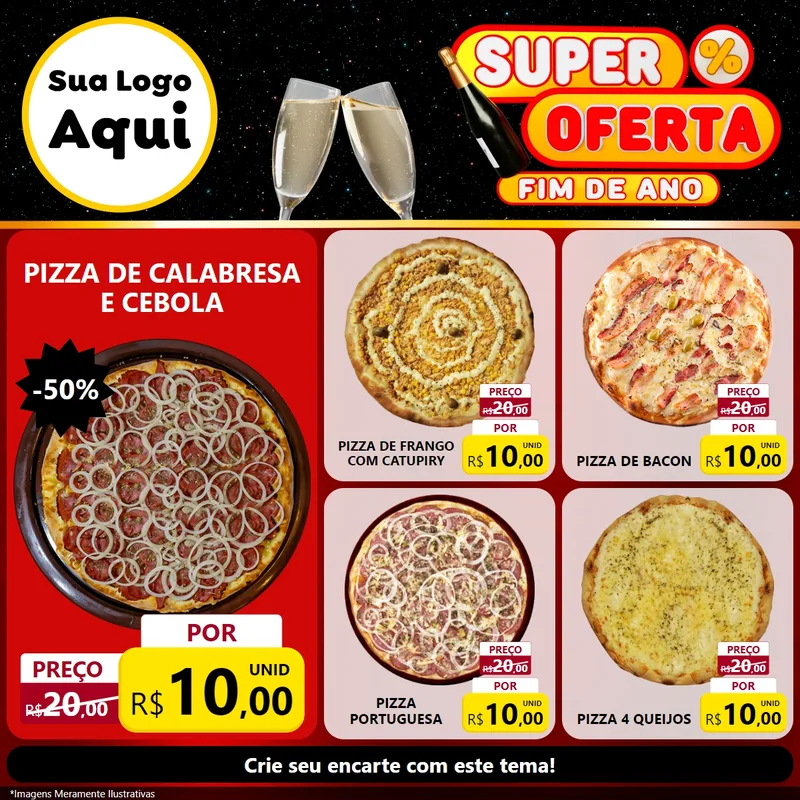 Modelo de Rede Social para Feed Facebook com o tema Super Oferta Fim de Ano para Pizzaria