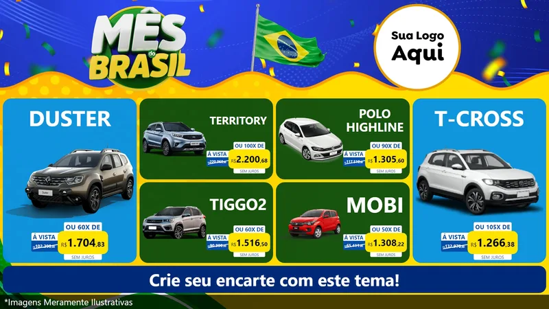 Modelo de TV para TV Horizontal com o tema Mês do Brasil para Concessionaria de Carros