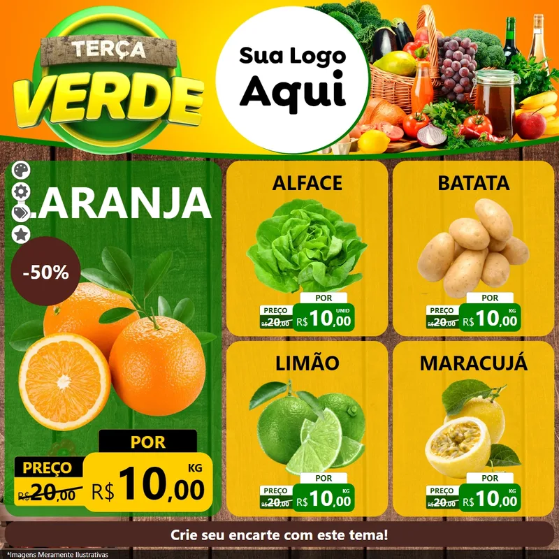 Modelo de Rede Social para Feed Facebook com o tema Terça Verde para Hortifrúti