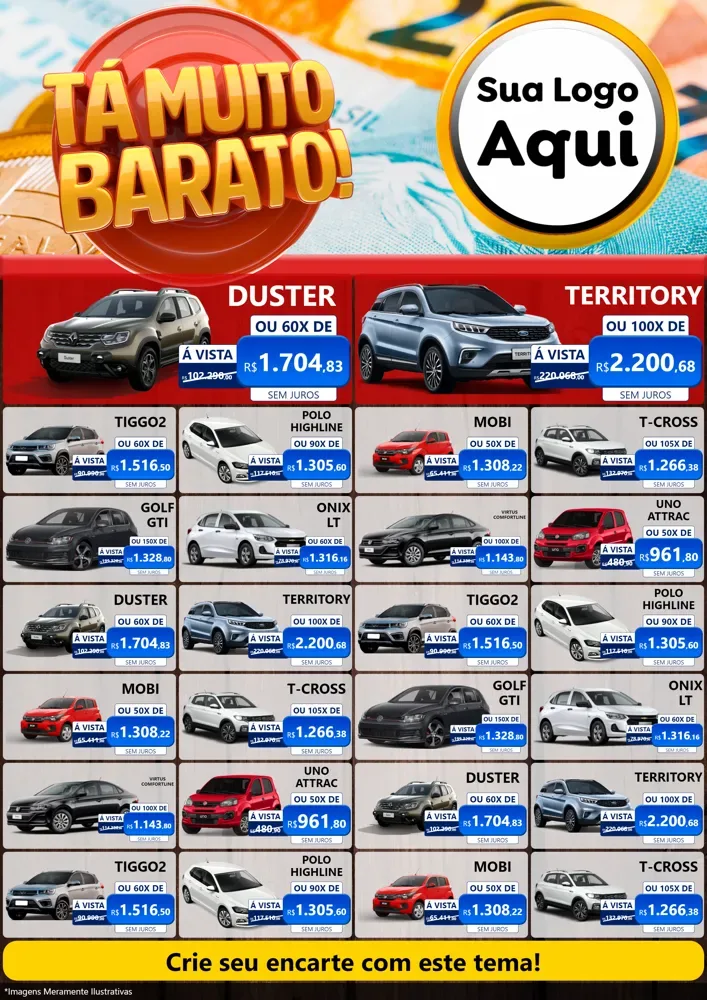 Modelo de Encarte para Encarte A4 Vertical com o tema Está Muito Barato para Concessionaria de Carros