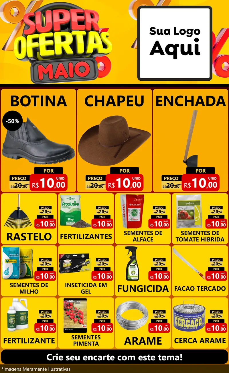 Modelo de Encarte para Encarte Grande com o tema Super Ofertas Maio para Agropecuária