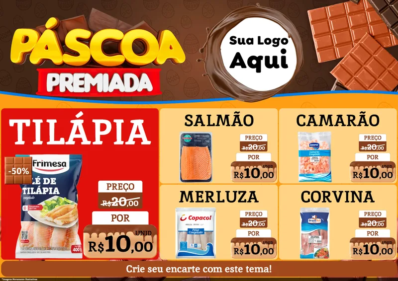 Modelo de Encarte para Encarte A4 Horizontal com o tema Páscoa Premiada para Peixaria