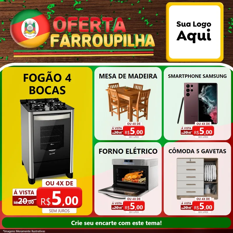 Modelo de Rede Social para Feed Facebook com o tema Oferta Farroupilha para Móveis e Eletro