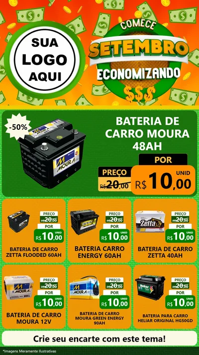 Modelo de Rede Social para Stories com o tema Comece Setembro Economizando para Baterias Elétricas