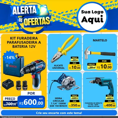 Modelo de Rede Social para Feed Facebook com o tema Alerta de Ofertas para Maquinas e Ferramentas