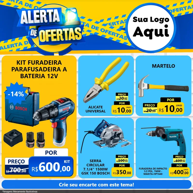 Modelo de Rede Social para Feed Facebook com o tema Alerta de Ofertas para Maquinas e Ferramentas