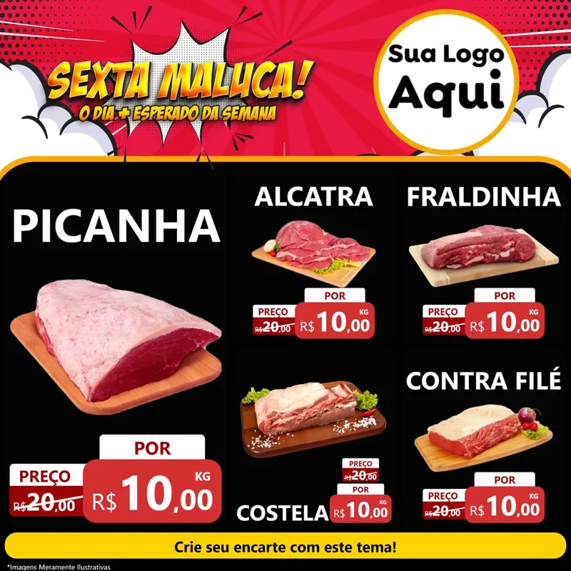 Modelo de Rede Social para Feed Facebook com o tema Sexta Maluca! para Açougue