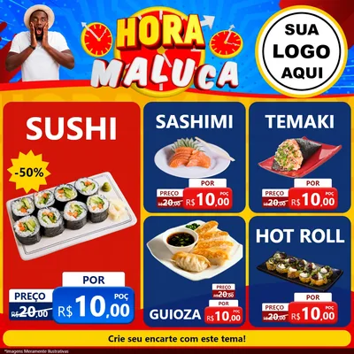 Modelo de Rede Social para Feed Facebook com o tema Hora Maluca para Comida japonesa