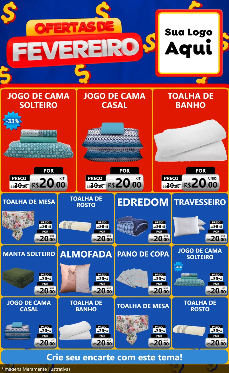 Modelo de Encarte para Encarte Grande com o tema Ofertas de Fevereiro para Cama, Mesa e Banho
