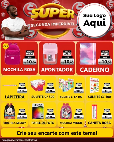 Modelo de Rede Social para Feed Instagram com o tema Super Segunda Imperdível para Papelaria
