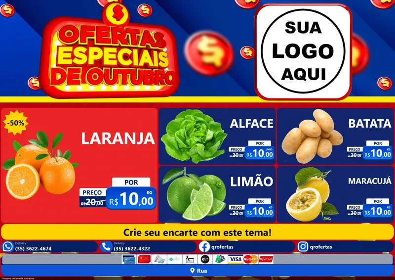 Modelo de Encarte para Encarte A4 Horizontal com o tema Ofertas Especiais de Outubro para Hortifrúti